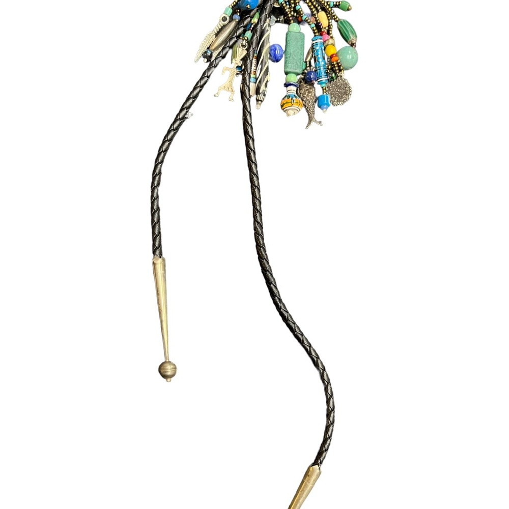 Vintage Leather Bolo Tie Southwestern Beads Gemstone Beads Multi-strand - Picture 16 of 16